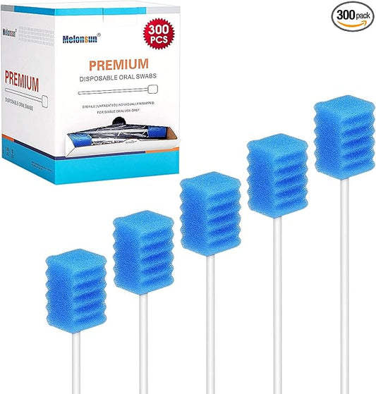 300 Pcs Oral Swabs-Unflavored & Sterile Disposable Dental Swabsticks for Mouth Cleaning- Individually Wrapped (Dental Blue)