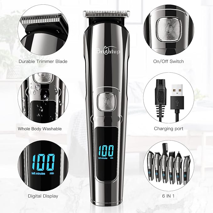 Brightup Beard Trimmer for Men - Electric Razor & Shaver, Cordless Hair Clippers Trimmers Set, IPX7 Waterproof Mens Grooming Kit for Shaving Face, Mustache, Body, Ear, Nose Hair Trimmer, Gifts for Men