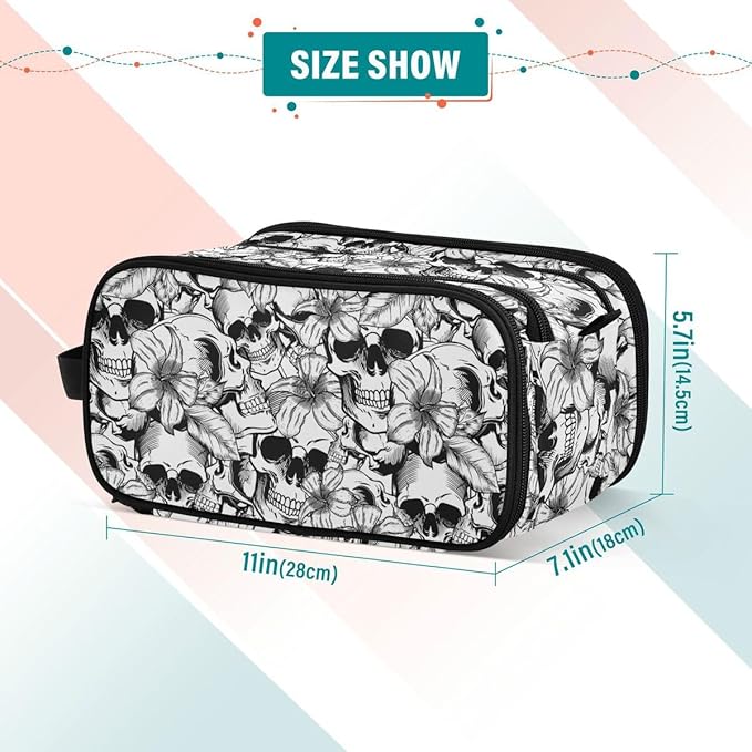 MNSRUU Travel Makeup Bag, Goth Skull Makeup Bag - Large Capacity Cosmetic Bag Organizer, Portable Toiletry Bag for Travel Size