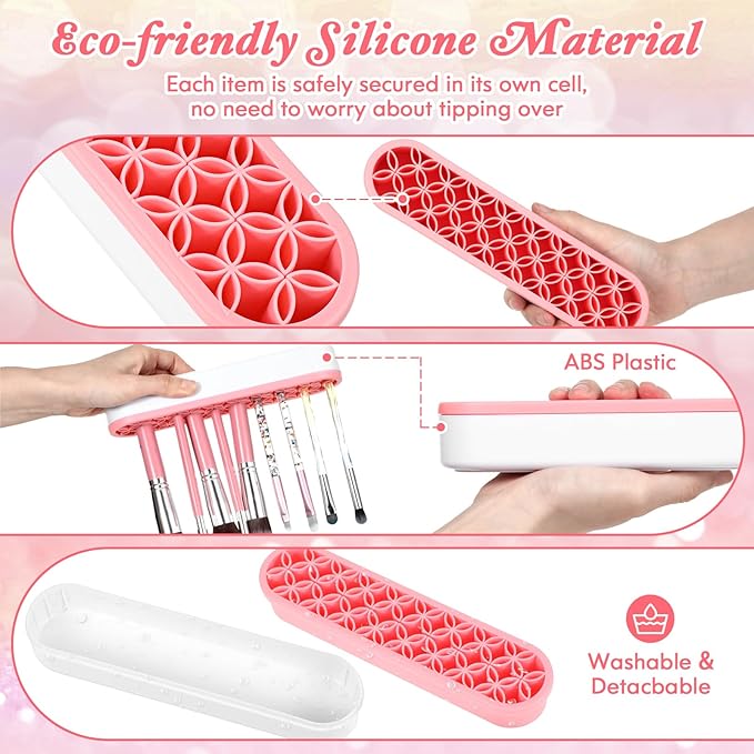 MAQUITA 4 Pcs Silicone Makeup Brush Holder Stand Multipurpose Cosmetic Travel Storage Box Painting Pen Brush Organizer Desktop Makeup Brush Drying Rack for Brush, Eyeliner Pencil Art (Multicolored)