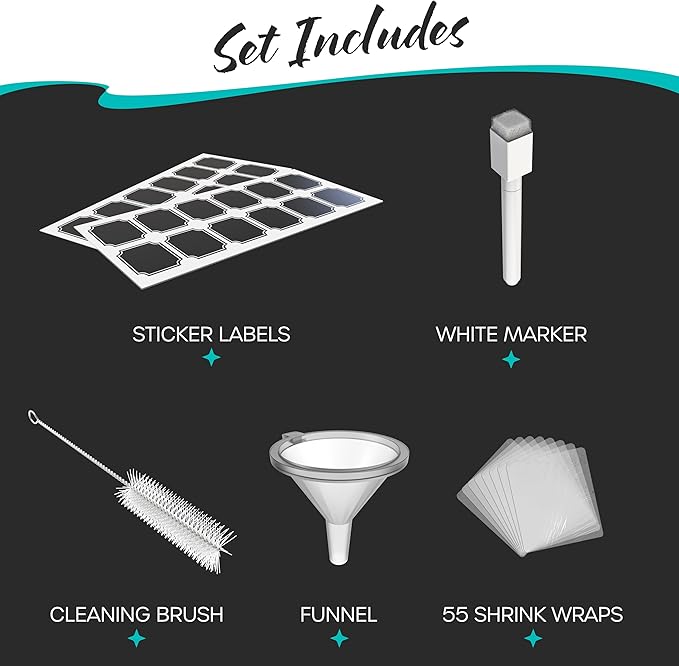 Nevlers Cobalt Blue 2 Oz Glass Spray Bottles 48 Pack | Small Spray Bottle for Hair Set w/Shrink Wrap, Funnel, Brush, Labels & Marker | UV Protected Atomizer Sprayer Glass Travel Containers for Liquids