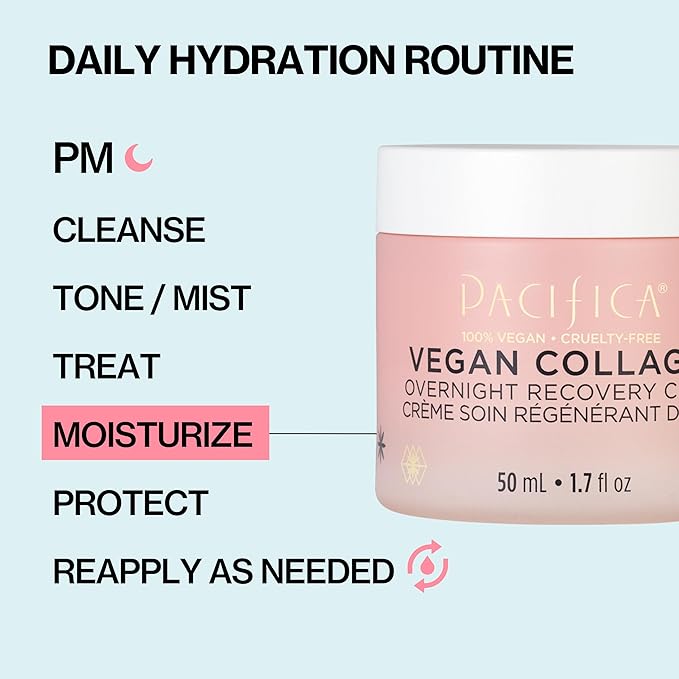 Pacifica Night Face Cream - Vegan Collagen Overnight Recovery Cream, Nighttime Face Cream for Anti-Aging & Wrinkles, Improves Dry Skin & Redness Vegan, Clean Beauty, Dermatologist Tested