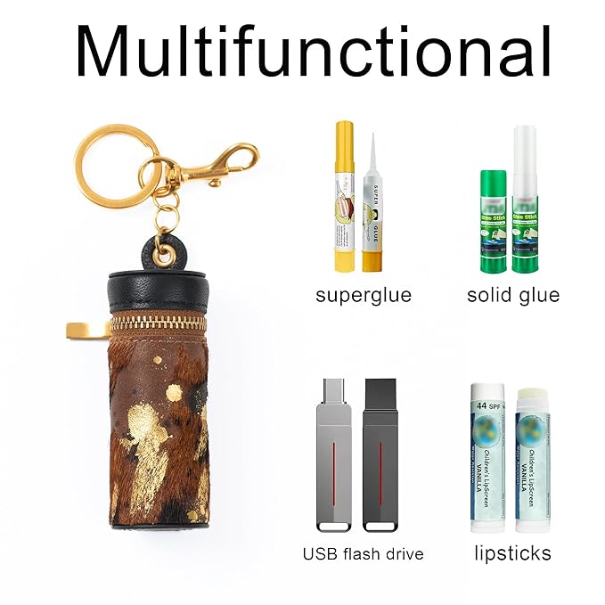 Cockatoo Nappa Leaeher Zipper Lipstick Case with Keyring Chapstick Holder Keychain (Horsehair/White)