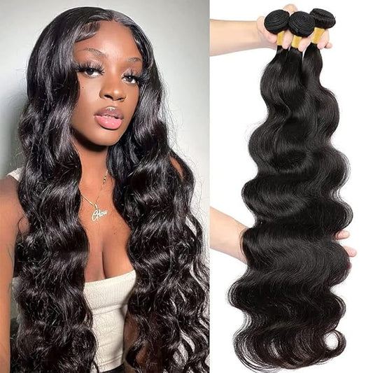 Cirvty 12A Human Hair Bundles Brazilian Body Wave Hair Bundles 22 24 26 Inch 100% Unprocessed Virgin Weave 3 Bundles Human Hair Body Wave Human Hair Bundles Deals Natural Black