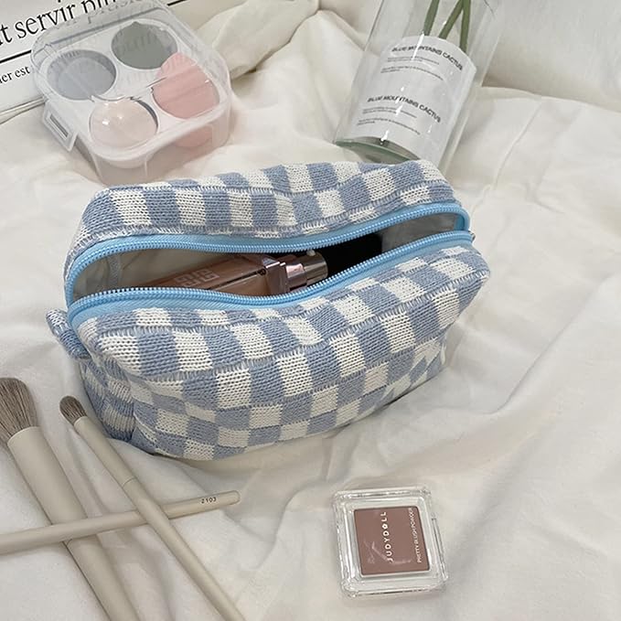 2pcs Checkered Cosmetic Bag, Plaid Makeup Bag for Women, Y2k Accessories Aesthetic Make Up Bag, Large Capacity Pencil Case Makeup Brushes Storage Bag Travel Toiletry Bag Organizer