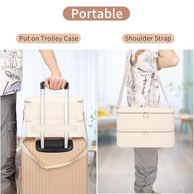 Ethereal Nail Polish Organizer Case, Leather Nail Polish Bag Holds 50+ Bottles (5ml/0.5fl.oz) and Nail Lamp, Nail Storage Organizer with Compartment, Leather White