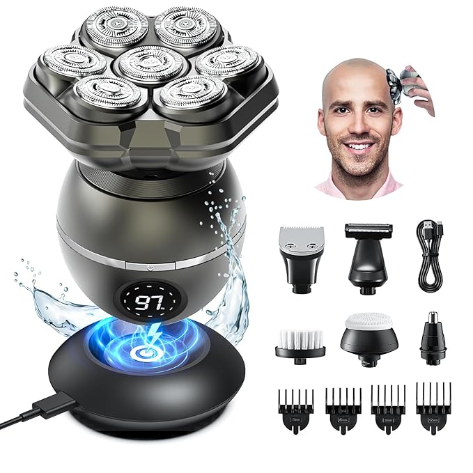 Head Shavers for Bald Men, 7D Magnetic Bald Head shavers Waterproof Mens Head Shaver for Wet/Dry Use, LED Display Electric Razor Type-C Wireless Charging, 360°Close Shave for Men