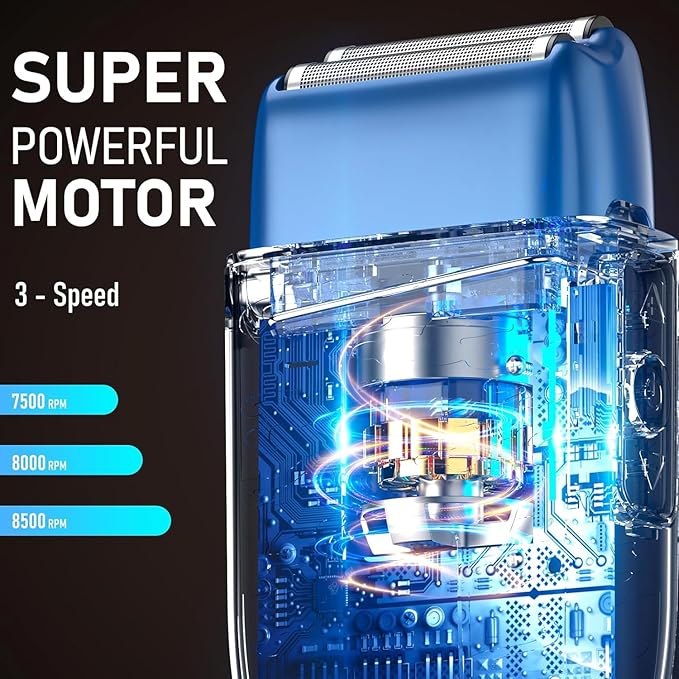Foil Shavers for Men, Upgraded Blades Electric Razor with 3 Adjustable Speeds, Type-C Rechargeable, IPX7 Waterproof, Electric Shavers for Men Face Use Travel Home(Blue)