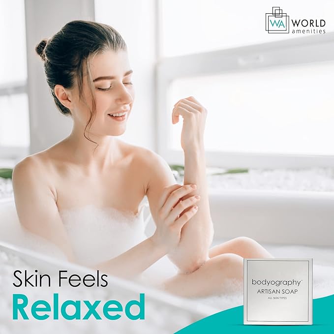 Bodyography Blanc-Bulk Artisan Massage Bar|200 Count, 1.8 oz Vanilla White Tea, Mini Travel Size Toiletries 100% Recyclable Individually Boxed Hotel Amenities, for All Skin Types