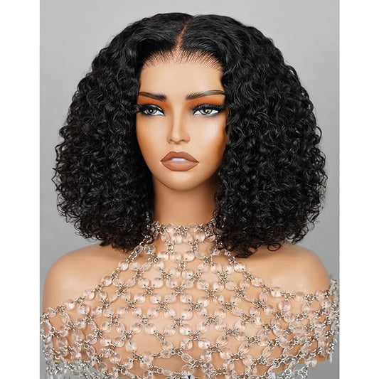 Arabella 6x6 Wear and Go Glueless Wigs Human Hair 210% Density Deep Curly Bob Wig Lace Front Wig Human Hair Pre-Cut Lace Pre Bleached Tiny Knots Bob Wig Human Hair(12inch, 6x6 DC Glueless Bob)