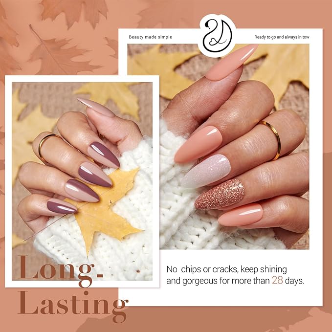 AZUREBEAUTY Dip Nails Powder Starter Kit 8 Colors with Nail Sticks, Nude Brown Giltter Shimmer Set, Nail Art Base Glossy Matte Top Coat Activator Essential Liquid Manicure DIY Salon 30 PCS