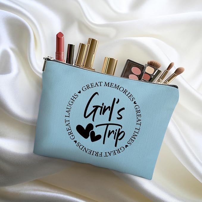 4Pcs Girls Trip Gifts Favors, 2025 Girls Weekend Gifts Makeup Bag, Bestie Gifts Weekend Bag Summer Vacation Cosmetic Bag, Friendship Gifts for Women Best Friend, Graduation Wedding Gifts Toiletry Bag