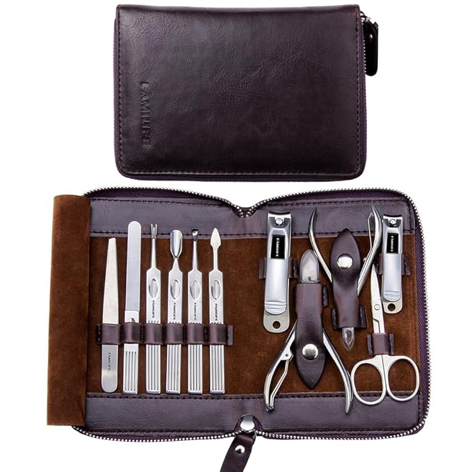 Manicure Set, FAMILIFE Nail Clippers Set Professional Manicure Kit 11 in 1 Stainless Steel Pedicure Tools Kit Grooming Kit and Gifts for Men, FAMILIFE Manicure Set Nail Clippers Pedicure Kit Manicure