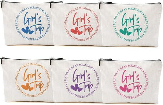 6Pcs Girls Trip Gifts Favors, 2025 Girls Weekend Gifts Makeup Bag, Bestie Gifts Weekend Bag Travel Gifts Vacation Cosmetic Bag, Friendship Gifts for Friends, Graduation Wedding Gifts Toiletry Bag