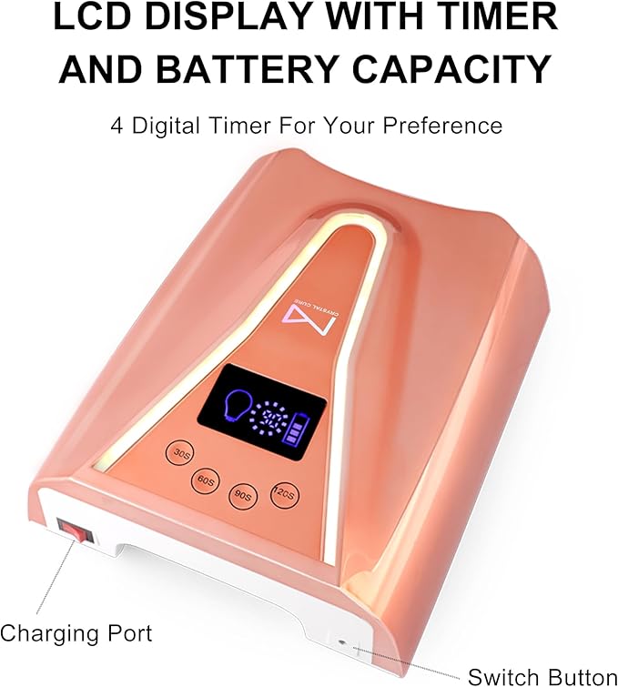 M - Crystal Cure 128W UV/LED Nail Lamp | Fast Curing with 45 Powerful LEDs | Cordless, Rechargeable, Auto Sensor |Gift Mom Professional Gel Nail Dryer for Manicures & Pedicures (Violet)