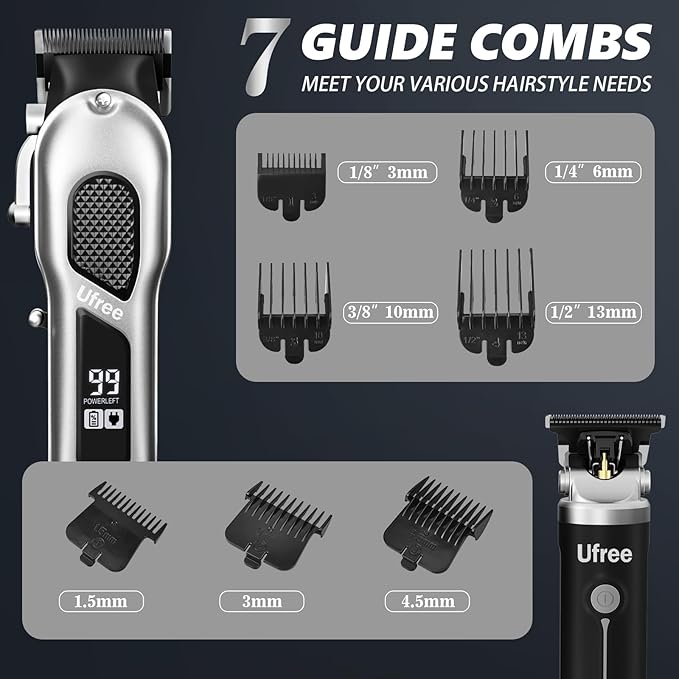 Ufree Hair Clippers for Men, Professional Clippers and Trimmers Set, Cordless Clippers for Hair Cutting, Beard Trimmer, Barber Clippers, Rechargeable Electric Shaver, Gifts for Men