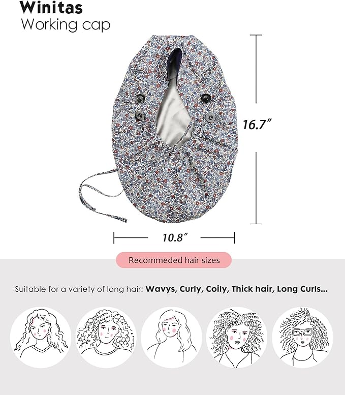 Satin Lined Work Cap with Button for Long Hair Women