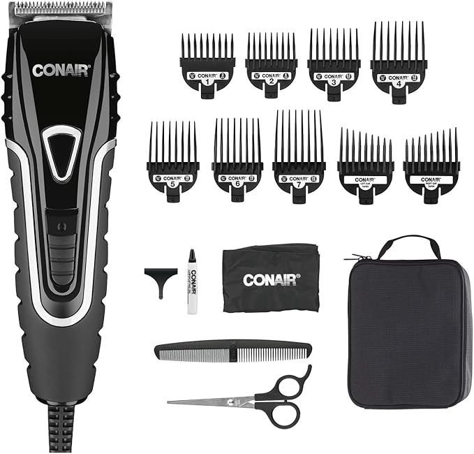 Conair Barber Hair Clippers, Barbershop Series No-Slip Grip 16-Piece Hair Cutting Kit