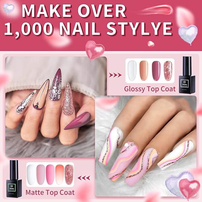 Poly Nail Gel Kit Ohuhu: 18 Colors Nail Gel Kit - Enhancement Builder with 4 Temperature Color Changing Extension - 10 Regular Color and 4 Glitter Color - Poly Nail Kit Gifts for Her Mothers Day