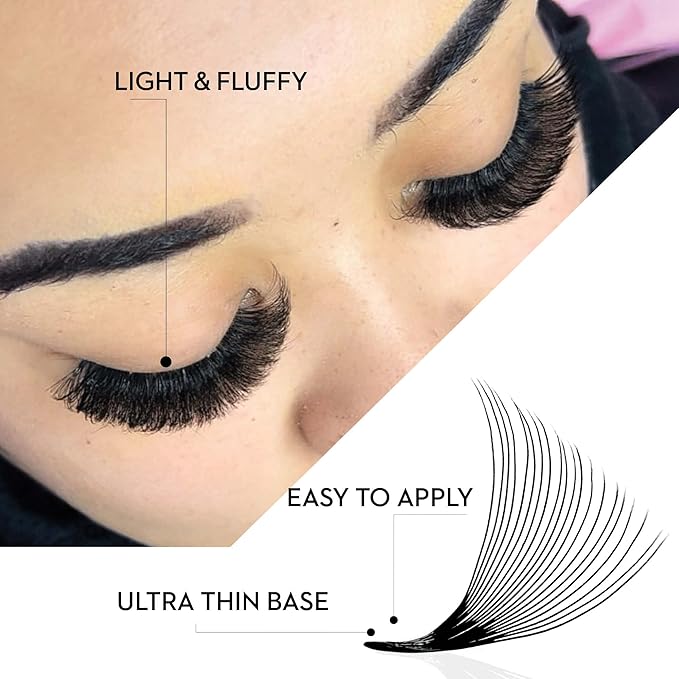 500 Loose Premade Fans Eyelash Extensions, D Curl Volume Lashes, 10D 14D 20D-0.05 Thickness, 9-16mm Fluffy Handmade Fan Mixed Tray