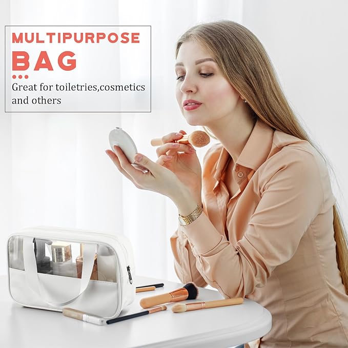 9 Pcs Translucent Make up Bag Toiletry Organizer for Women Men Waterproof Portable Cosmetic Travel Bag with Hanging Handles Travel Storage Carry Pouch, 10.2 x 6.3 x 2.8 Inches(White)