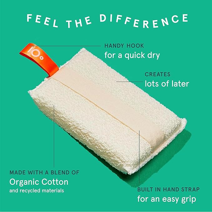 Cleanlogic Organic Cotton Exfoliating Body Scrubber, Reusable Exfoliator Tool for Smooth Skin, Daily Skincare Routine, Natural, 3 Ct Value Pack