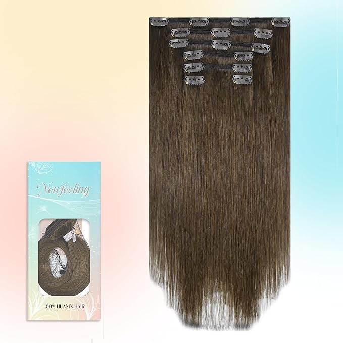 Medium Brown Hair Extensions Real Human Hair 12 Inch 75g Hair Extensions Clip ins for Women Remy Straight Hair for Full Head Soft Silky Straight Hair