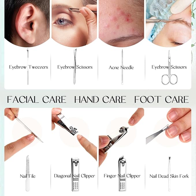 24 Sets Manicure Bulk Mothers Day Gifts Professional Nail Care Kit Nail Clippers Kit 8 in 1 Stainless Steel Pedicure Set with Travel Case Portable Grooming Kits for Men Women Friends(Classic)