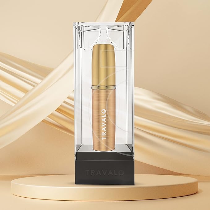Travalo LUX Perfume Atomizer | Travel Refill U-Change System TSA Approved | Reusable Airtight Easy Fill Mini Pump Sprayer | Lightweight Portable | Brushed Polished Metal Alloy Outer Shell Gold 0.17oz