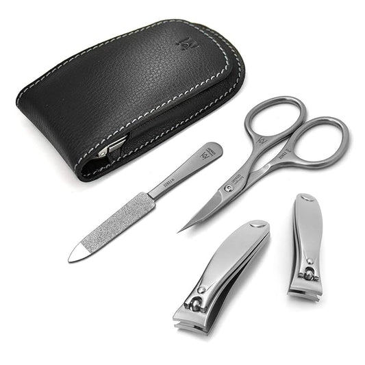 GERMANIKURE 4pc Manicure Set in Leather Case - Handmade in Solingen Germany, FINOX High Carbon Stainless Steel – Professional Travel Size Manicure and Pedicure Kit