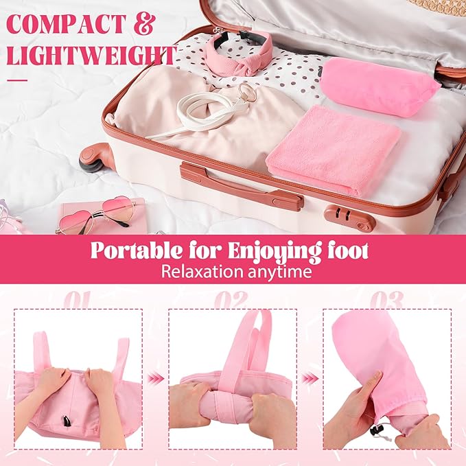 12 Pcs 15L Foldable Foot Soaking Tub Kit Portable Foot Bath Tub Foldable Foot Basin Bath Foot Tub for Soaking Feet with Towel and Storage Bag Soak Spa Bucket for Travel Camping (Pink)