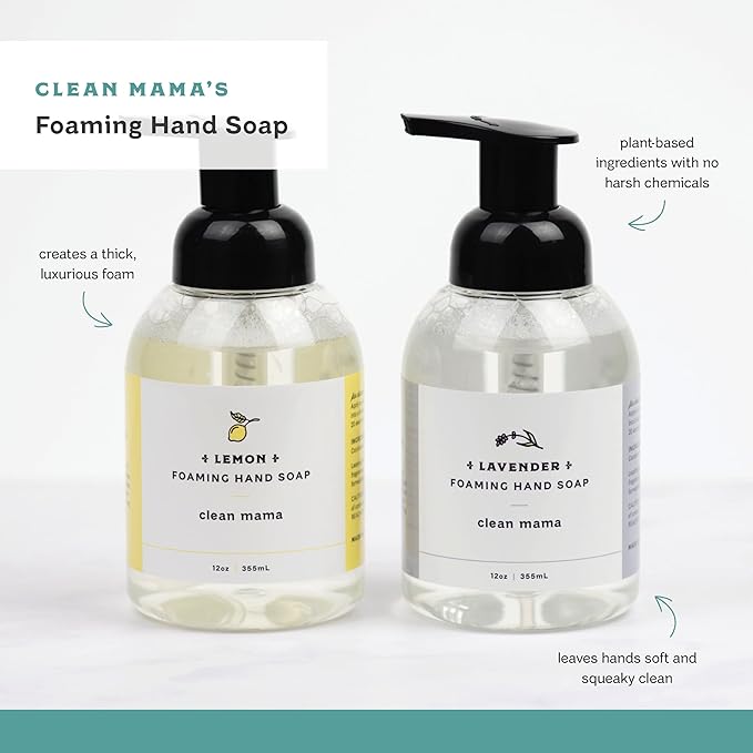 CLEAN MAMA Plant-Derived Foaming Hand Soap - Aromatic and Nourishing Hand Wash, Natural Essential Oils Infused - USDA Certified Biobased - 12 Ounce, Lavender