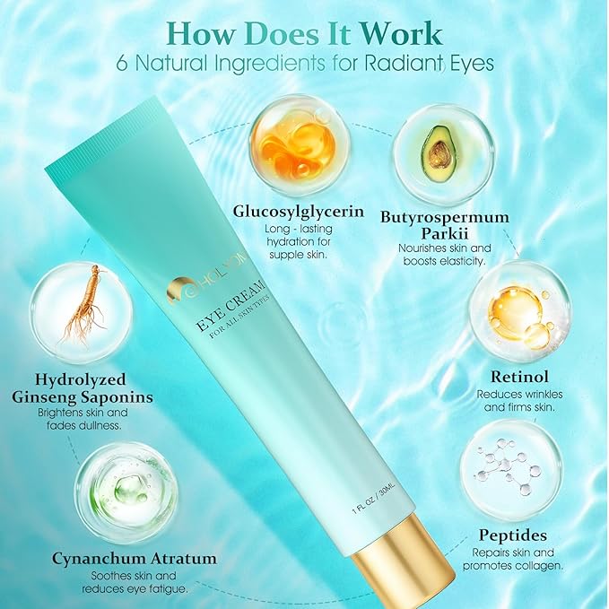 Retinol Under Eye Cream - Anti Aging Eye Cream for Eye Bags, Dark Circles, and Fade Wrinkles, Fine Lines Skin Care Treatment for Women and Men, (1 Fl Oz)