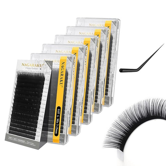 NAGARAKU 5 Trays Eyelash Extensions Individual Lashes Extensions Classic Lash Matte Black 16 Rows Soft Natural Matte Black Professional Beauty Salon Lashes Supplies -0.07L MIX7-15