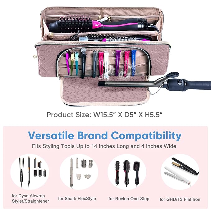 Large Hair Tools Travel Bag with Iron Mat - 2in1 Hair Tools Organizer for Hair Dryer Brush, Flat Irons, Straighteners, Curling Irons, Hair Bag, Makeup Bag, Cosmetic Bag for Travel Essentials
