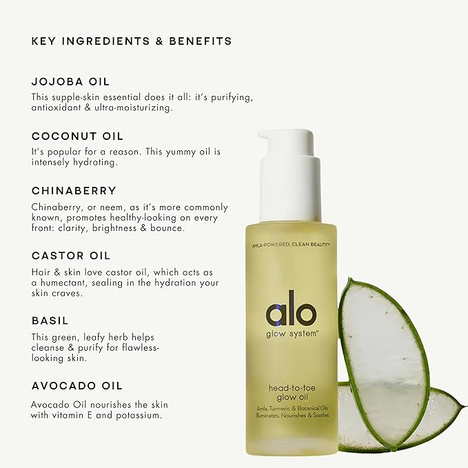 Alo Head-to-Toe Glow Oil | Glow-Boosting Natural Dry Body Oil | Jojoba, Amla, Aloe & Vitamin E | Hydrates & Nourishes Skin | Citrus Scent | 0.7 Oz