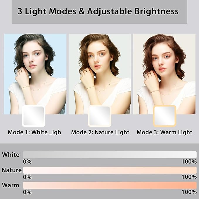 Travel Makeup Bag with LED Lighted Mirror,Cosmetics Organizer, with 3 Color Lighted Setting, Portable Storage and Adjustable Dividers Travel Makeup Bag(Black)