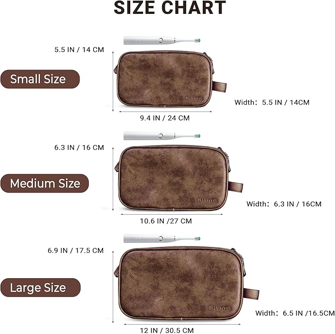 Elviros Toiletry Bag for Men, Large Travel Shaving Dopp Kit Water-resistant Bathroom Toiletries Organizer PU Leather Cosmetic Bags (Medium, Chocolate)
