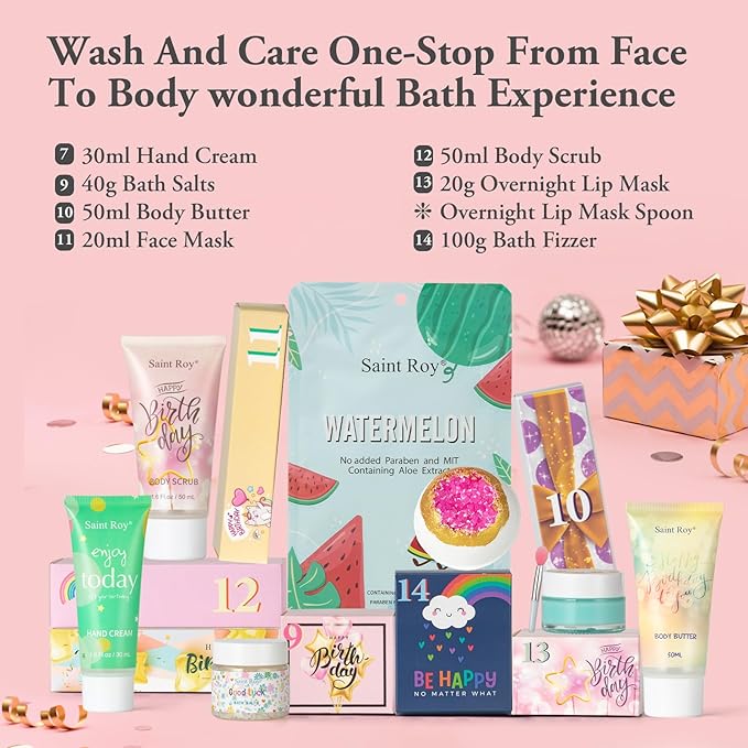 Mother's Day Gifts Birthday Gifts for Women Happy Birthday Surprise Box, 15pcs Luxury Spa Gifts, Gift Box for Teen Girls Unique with Hand Cream, Diy Nails Set, Skin Care Gift Sets for Women, Daughter