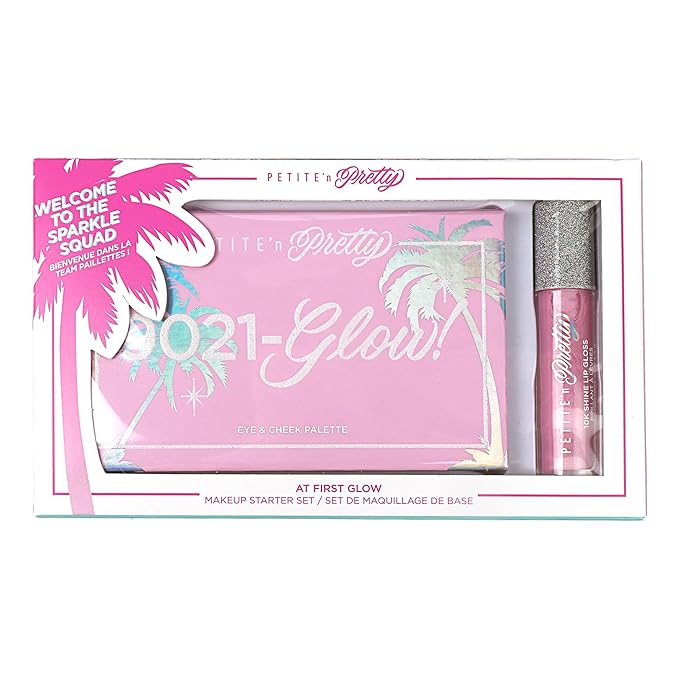 Petite N Pretty Everyday At First Glow Makeup Set for Kids, Teens, & Tweens - Natural 3-in-1 Makeup Palette of Blush, Eyeshadow, and Highlighter & 10k Shine Lip Gloss (Gia Pink)