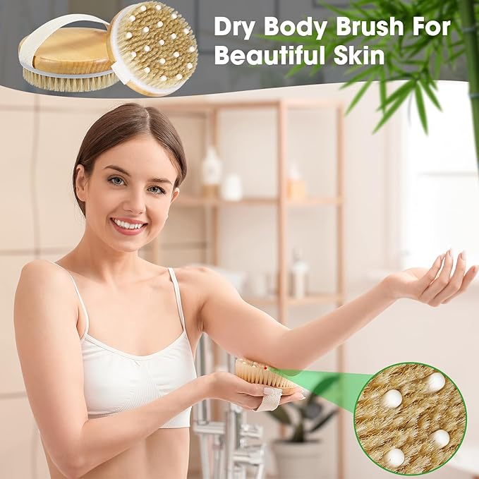 Gejoy 10 Pcs Dry Brushing Body Brush Exfoliating Brush with Massage Nodule Dry Skin Body Brush Scrubber for Shower Bath Back Circulation Improvement Dead Skin Remove Beauty Exfoliator (Round)