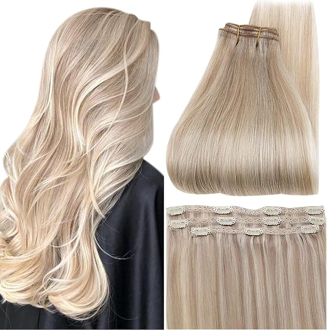Full Shine Blonde Hair Extensions Real Human Hair Clip ins 3 Pcs 60 G Ash Blonde Highlight Bleach Hair Clip in Extensions 18 Inch Human Hair Extensions for Thinning Hair