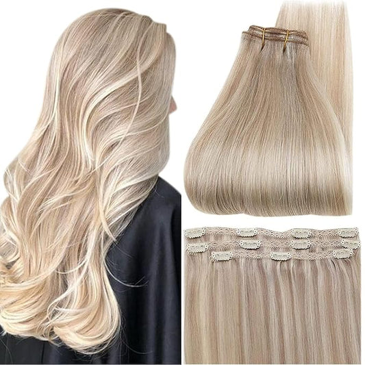 Full Shine Blonde Hair Extensions Real Human Hair Clip ins 3 Pcs 60 G Ash Blonde Highlight Bleach Hair Clip in Extensions 18 Inch Human Hair Extensions for Thinning Hair