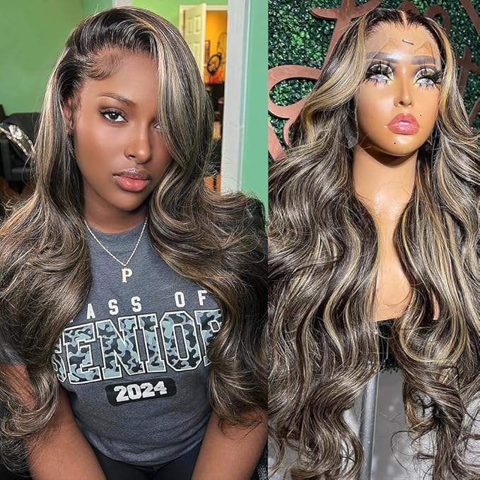 13x4 Highlight Black and Blonde Lace Front Wig Human Hair Pre Plucked 1B/27 Ombre Lace Front Wig Human Hair 200% Density Colored Glueless Wigs Human Hair 22 Inch