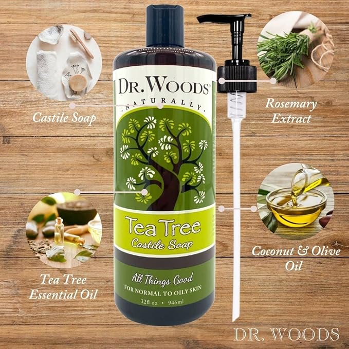 Dr. Woods Tea Tree Liquid Castile Soap with Pump, 32 Ounce