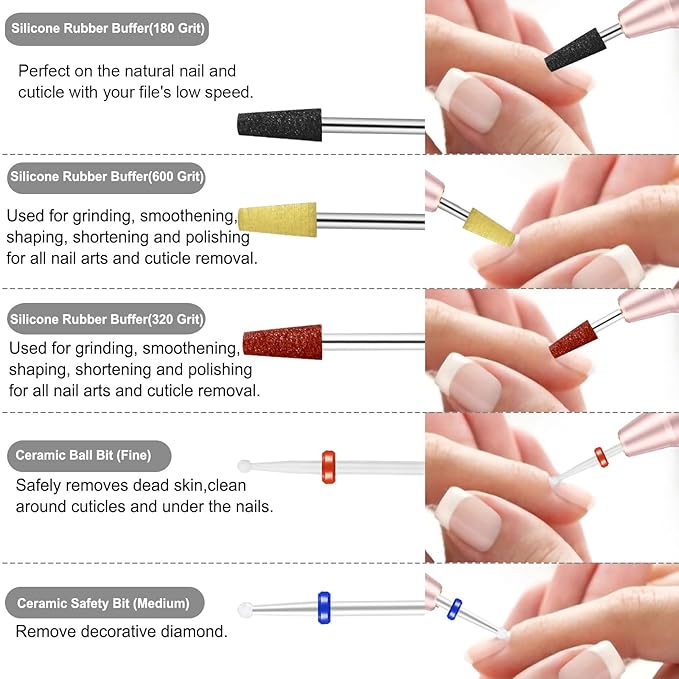 30Pcs Nail Drill Bits Set with Rhinestone Storage Box, 3/32 Inch Ceramic Diamond Carbide Nail Drill Bits for Acrylic Gel Polish, Cuticle Efile Remover for Manicure (Silver)