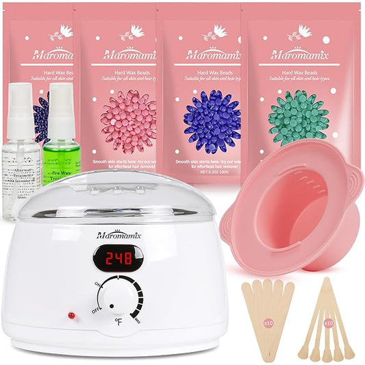 Waxing Kit for Women Men Digital Wax Warmer Hair Removal Machine with 4 Packs of Hard Wax Beads & Silicone Wax Pot for Legs, Face, Eyebrows, Bikini, Brazilian Full Body at Home Waxing Kit