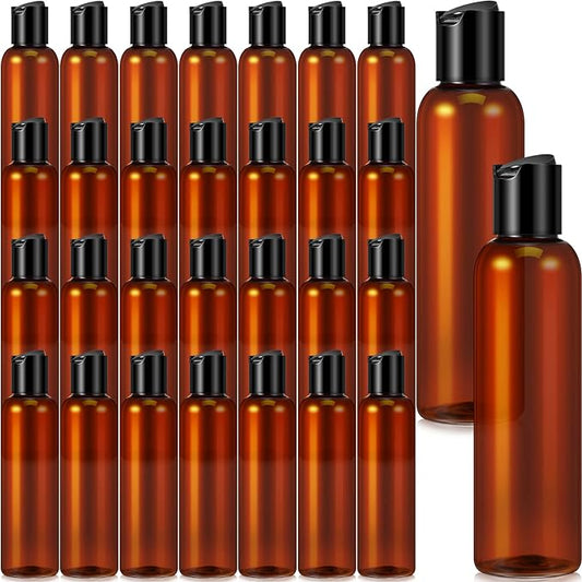 30 Pieces 6.8 oz Amber Empty Plastic Bottles Squeeze Refillable Containers with Flip Cap Empty Travel Squeeze Bottle for Lotions Liquid Body Soap Conditioner Creams