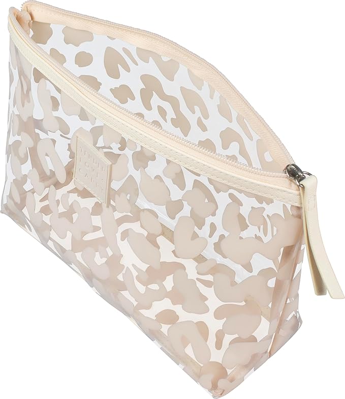 Beige and Transparent Leopard Print Holdall - Water-Resistant Travel Bag for Toiletries & Cosmetic Essentials