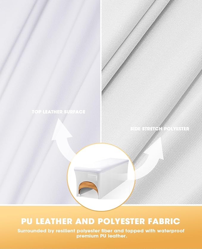 Onism Lash Bed Cover-Wipeable PU Leather Massage Bed Cover, Waterproof Soft and Comfortable Spa Bed Cover with Storage Pocket for Eyelash Extension Bed Massage Bed Perfect for Salon Spa Home Use White